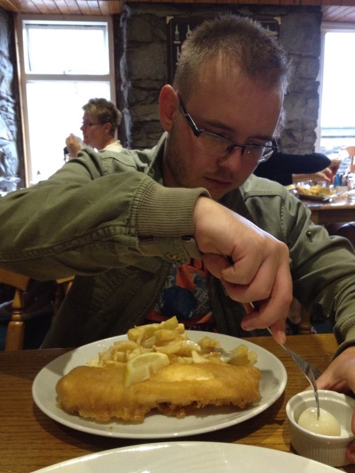 Tackling some fish and chips in Wales!